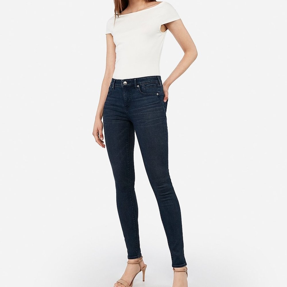 Express Mid Rise Denim Perfect Lift Black Leggings